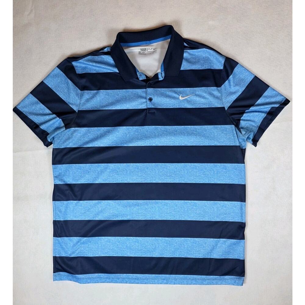 Nike Men’s Dri-Fit Golf Polo Shirt Standard Fit Blue Striped Size XL Swoosh